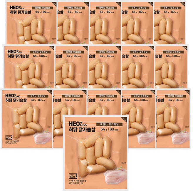 허닭 닭가슴살 비엔나 소시지 오리지널 64g, 16개