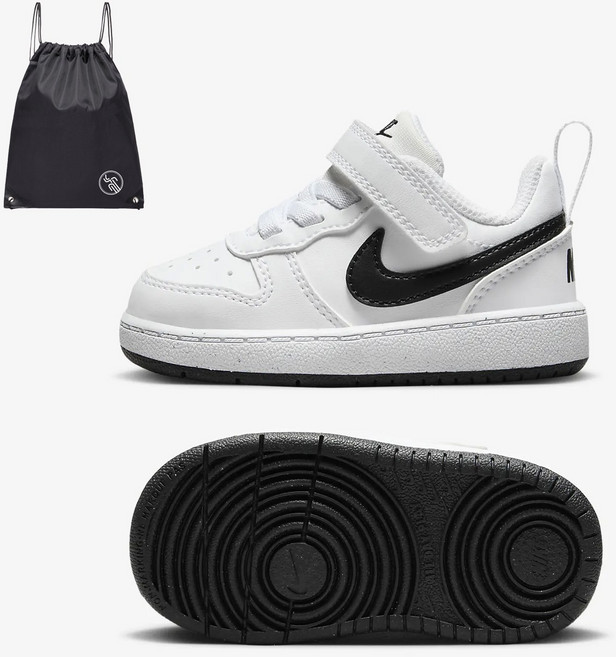 나이키 벨크로 베이비 튼튼한 가죽 운동화 화이트블랙 (PGN짐쌕가방지급)