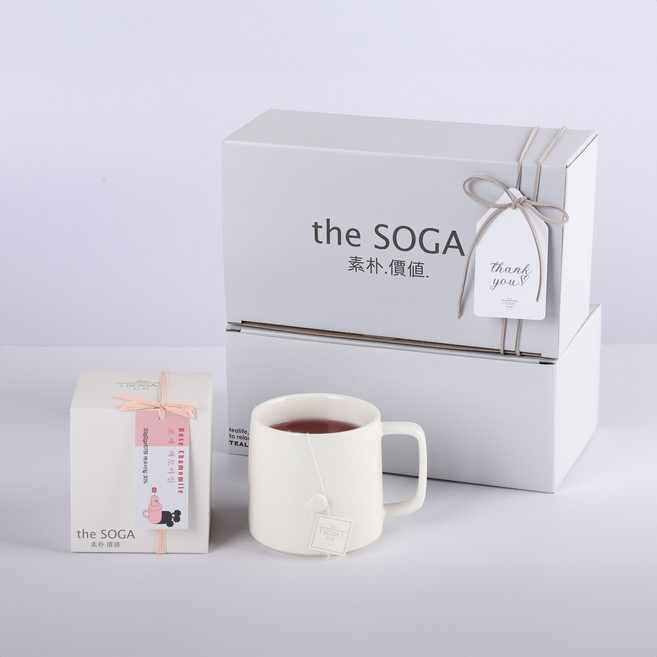 [더소가] 딤플 티머그 + 블렌딩티 10입 선물세트 차세트 티백선물, 1세트, 로제캐모마일