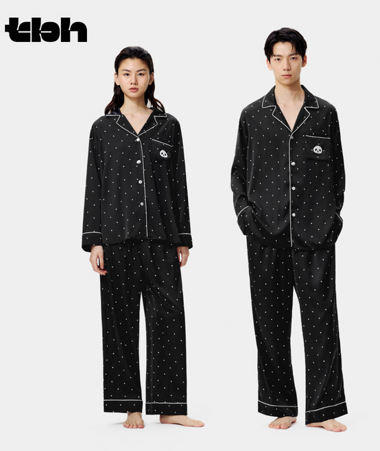 [tbh] PANDA POMPOM 스타라이트 새틴 홈웨어 세트 사계절 커플 파자마 여성 잠옷 원마일웨어