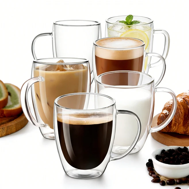 Etolies 내열강화 유리컵 세트 투명 홈카페 350ml 머그컵 대용량 커피잔/주스/물컵, 6개, 투명해요. - 쿠팡