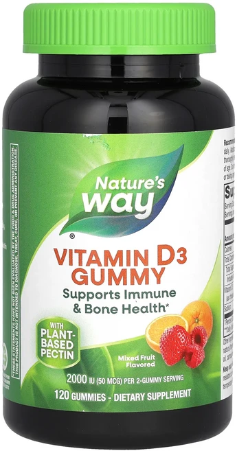 Nature's Way 비타민D3 구미젤리 혼합 과일 50mcg(2000IU) 구미젤리 120개(구미젤리 1개당 25mcg(1000IU)), NaturesWay비타민D3구미젤리혼합과일50mcg20, 1개 - 쿠팡