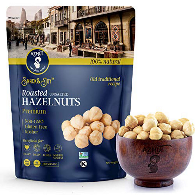 AZNUT Roasted Unsalted Hazelnuts 3 LB Premium Qu AZNUT 구운 무염 헤이즐넛 3 LB 프리미엄 품질 100% 천연 비 GMO 프로젝트, 1개