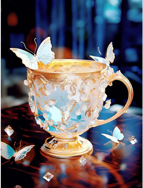 화려한 부조나비 커피잔 조각퍼즐 판타지 크리스털 컵 행운 재물 나에게로 날아오는 컬렉션 그림퍼즐 300 500 700 1000피스, 빈티지 화려한 부조나비 커피잔 퍼즐2, 1개