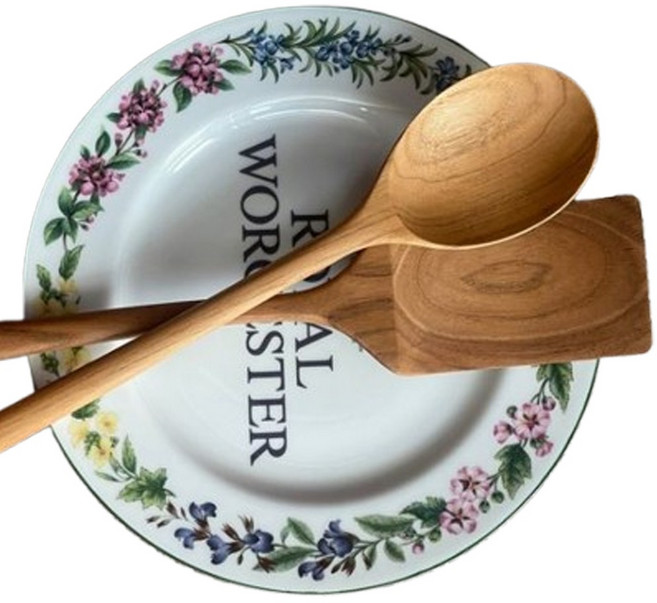 몽다름아 100% 핸드메이드 티크우드 뒤집개+ 서빙스푼 빅사이즈 조리도구, 1세트, 뒤집개(M) 1개+ 서빙스푼 1개