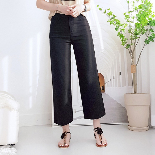 103st 여름 와이드 팬츠 8부/여성 하이웨스트 밴딩 스판 면 통바지 S~3XL 빅사이즈