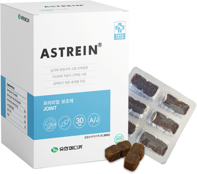 아스트레인 관절 (A/J) 츄어블 관절영양제 30츄, 30정, 뼈/관절강화, 1개