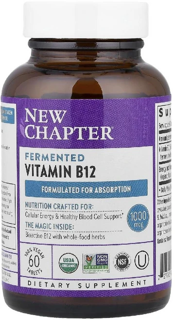 뉴챕터 발효 비타민 B12 1000mcg, 1개, 60정 - 쿠팡