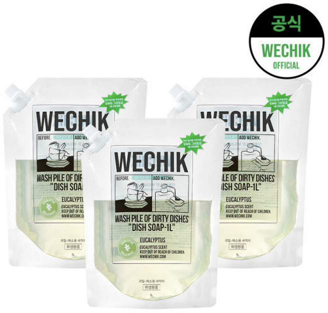 위칙 멀티플 주방 세제 리필, 3개, 1L