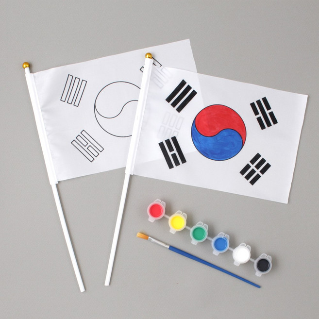 [아이디몬] 그리기 깃발 미니 태극기 만들기 응원 행사용 손깃발 휴대용, 1개