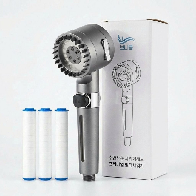 보니룸 프리미엄 고압 수압상승 필터 샤워기 헤드, 모던 그레이, 1개