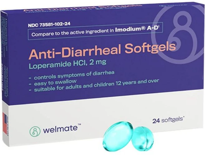 WELMATE 웰메이트 항설사 소프트젤 로페라마이드 HCL 2mg 설사 증상 완화 위장 불편 완화제 항가스 알약 여행 필수품 미국산 24개 블리스터 팩, 소프트젤 24개입 (1팩), 1개, 24정 - 쿠팡
