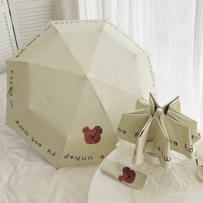 감성 곰돌이 패턴 접이식 우산 휴대용 경량 양우산