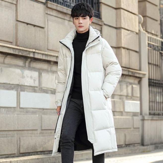 防風防水保暖羽絨外套 大尺碼長版防寒鋪棉外套 白鴨絨連帽情侶休閒運動外套