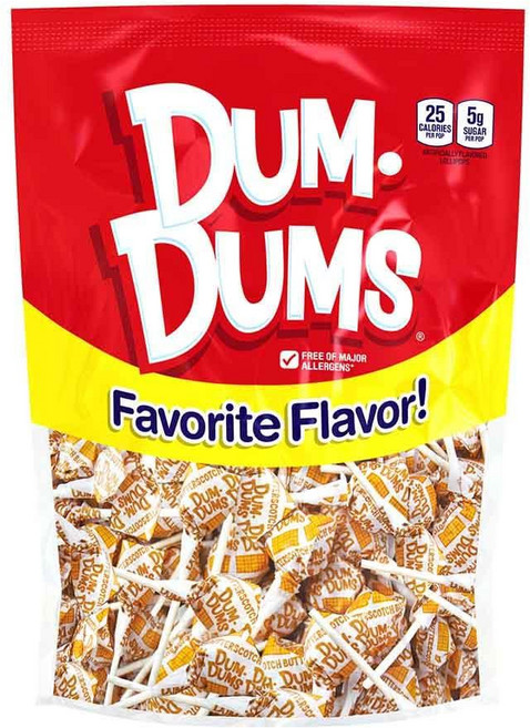 Dum Dums Root Beer Lollipops - 개별 포장된 롤리팝이 있는 벌크 캔디 백 단일 맛 고메 빨판 - 50개, 버터스카치, 1개