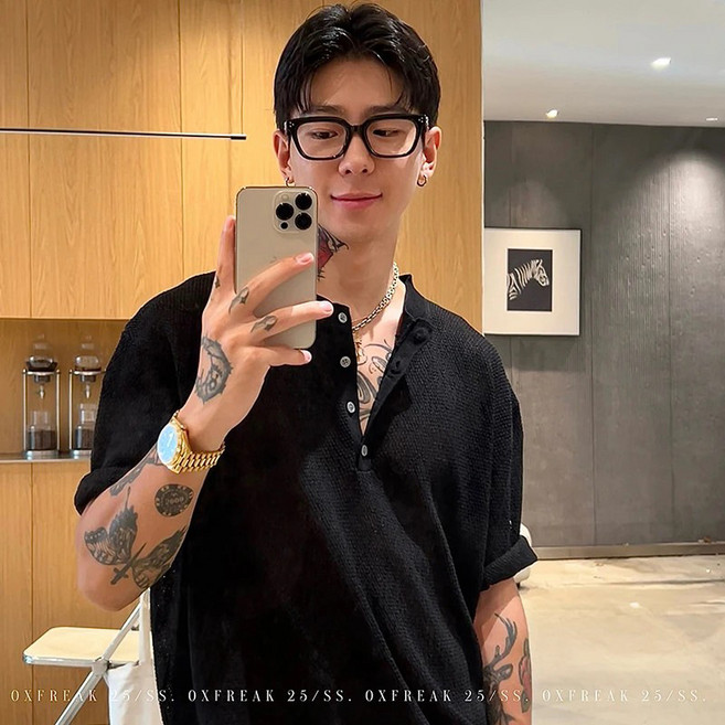 올드머니 린넨 텐셀 헨리넥 반팔 남성 럭셔리 스웨이드 나른한 티셔츠 느슨함 얇은 반팔