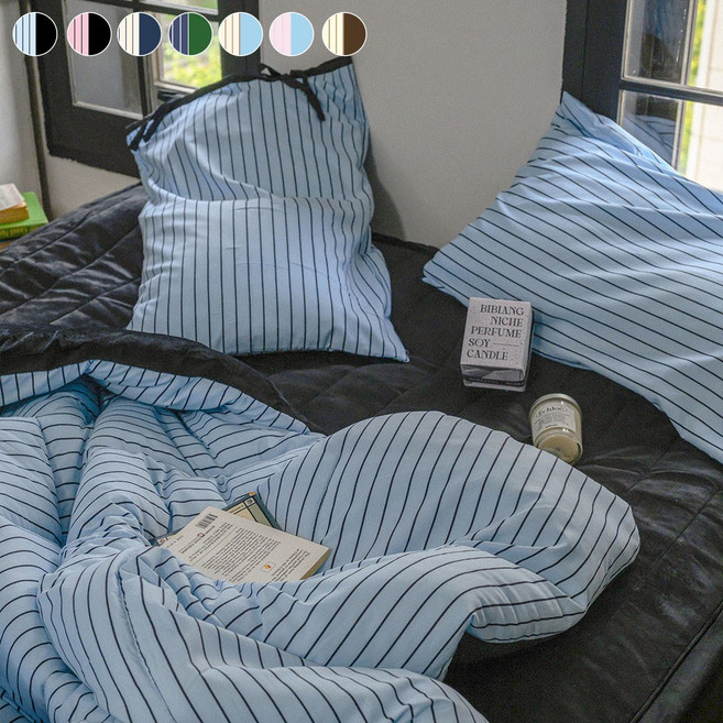 믹스앤매치 에센셜 스트라이프 극세사 겨울 차렵이불세트 (SS/Q) 7컬러