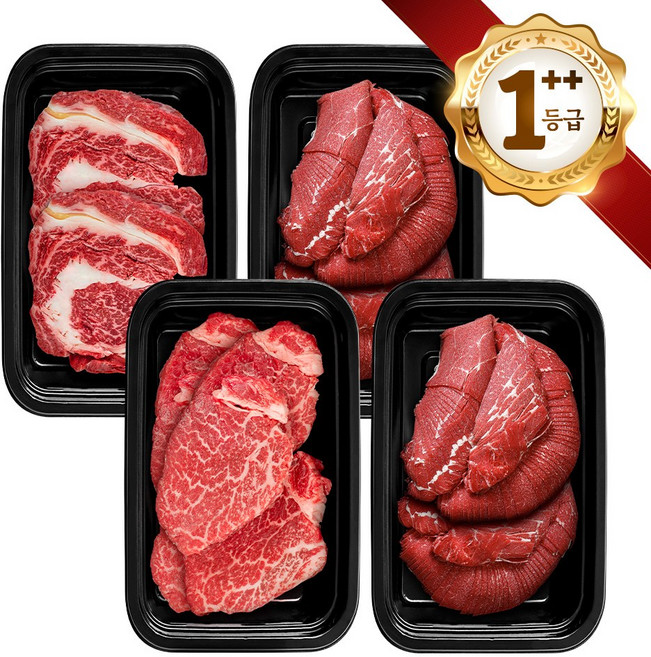 쿠가[냉장] 횡성한우 어사품 1++등급 구이 정육 혼합 4구 6호(총2kg)근내지방도7이상[구성 등심+안심채끝(랜덤)+불고기+불고기], 단품, 2kg