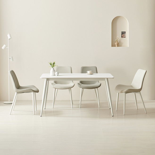 라로퍼니처 폴로 1400 포세린 통 세라믹 4인 식탁 세트, 화이트, 아이보리 4