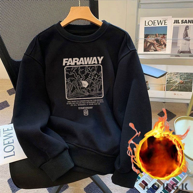 AOUGK 남자 겨울 기모 맨투맨 캐시미어 라운드 맨투맨 레터링 프린트 맨투맨 캐주얼 맨투맨