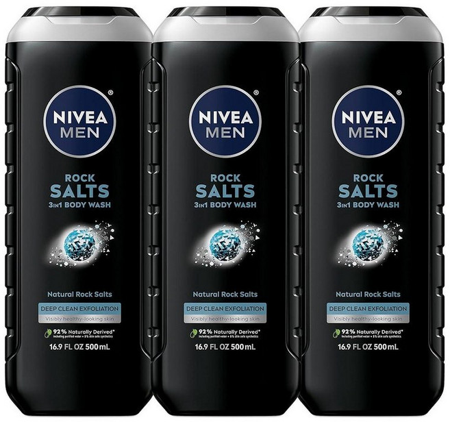 NIVEA MEN 액티브 클린 바디워시 16.9온스 3팩 천연 숯 함유 137422