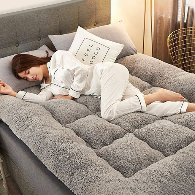 후끈 자가발열 양털 양면 반반 밴딩토퍼 침대 바닥 차박매트, SS