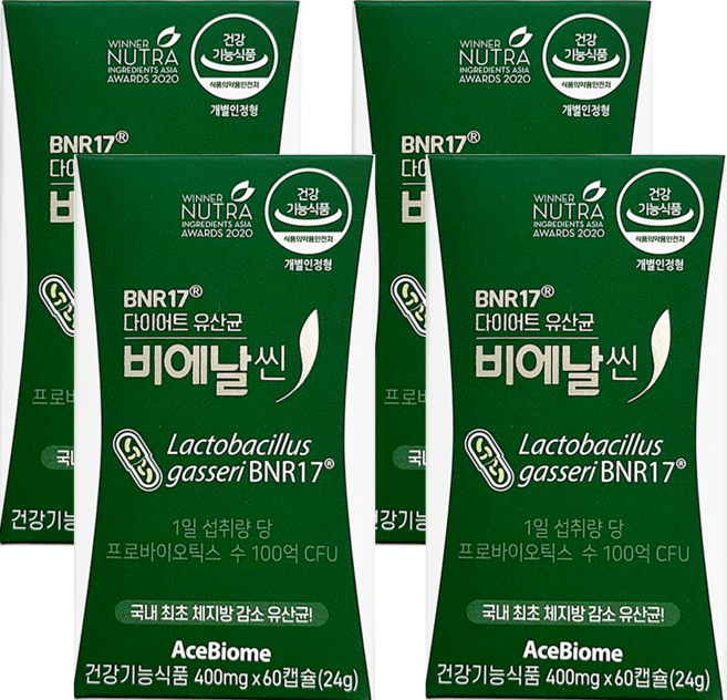 다이어트 유산균 비에날씬 400mg, 60정, 4개