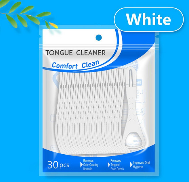 성인용 일회용 혀 스크레이퍼 플라스틱 구강 여행용 편리한 위생 관리 기구 청소, 1개, 5. White
