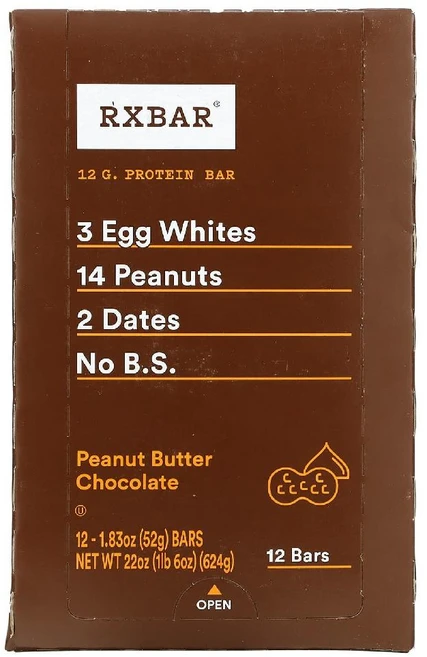 RXBAR 프로틴바 피넛 버터 초콜릿 단백질바 헬스 스포츠 에너지 스낵바 12개입, 624g, 1개 - 쿠팡