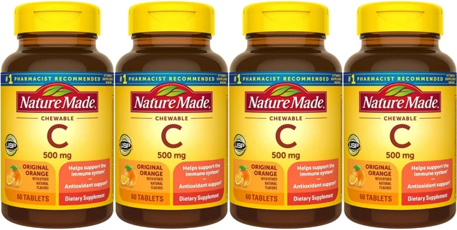 네이쳐메이드 C 츄어블 오렌지 500mg 60정, 4개 - 쿠팡