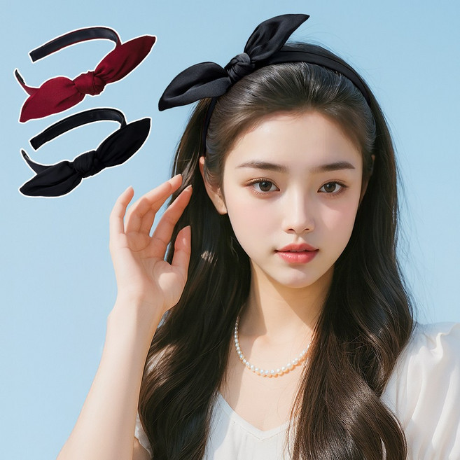코욜하우키 새틴 리본 헤어밴드 머리띠 2개세트