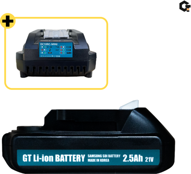 삼성셀 제작 GT 21V 2.5Ah 마끼다 호환 배터리 미니 고속 충전기 SET, 1세트