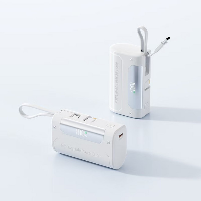 보조배터리 휴대용 Type-C/Lightning 이중 충전 비행기 탑승 가능 PD 20W 고속 충전 20000mAh, 하얀색White, Type-C 받침대와 애플 케이블