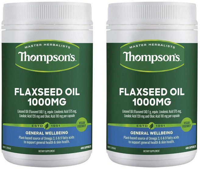 THOMPSON'S FLAXSEED OIL 1000MG 톰슨 아마씨 오일 1000MG 400캡슐 2팩, 2개, 400정