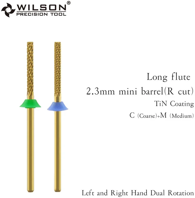 윌슨 롱 플루트 2.3mm 미니 배럴(R컷) TiN 코팅 베스트셀러 빠른 제거 네일 버 내구성 네일 비트, 03 1pc C 1pc M, 01 빠른