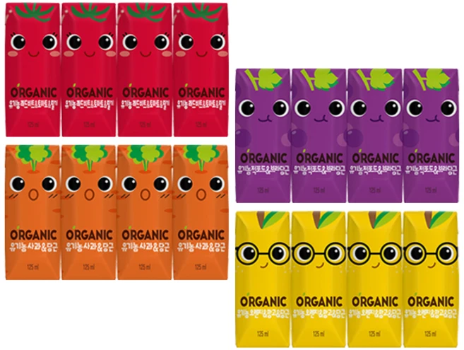 롯데칠성 오가닉 유기농 주스 4종, 16개, 125ml - 쿠팡
