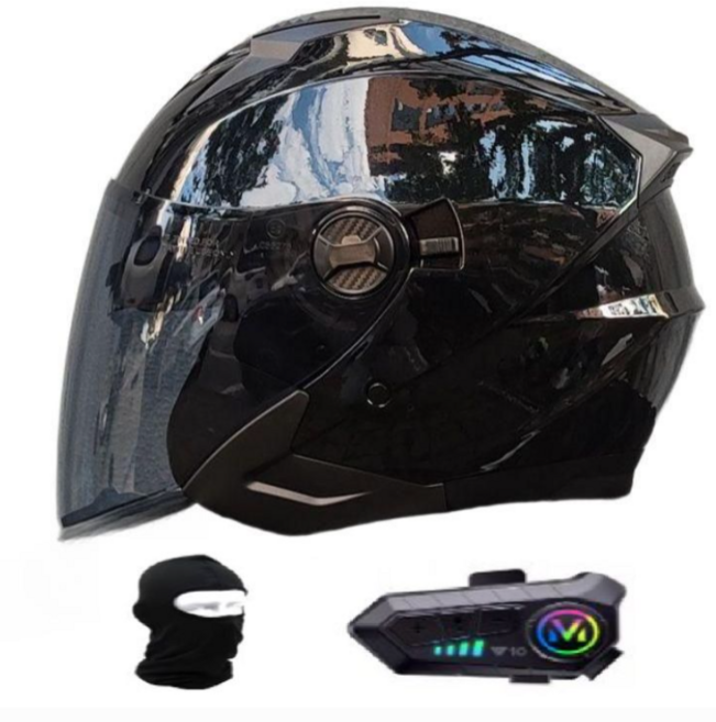 블루투스헬멧 반모 배달 바이크 XXL 2XL, 3.광블랙_블랙실드