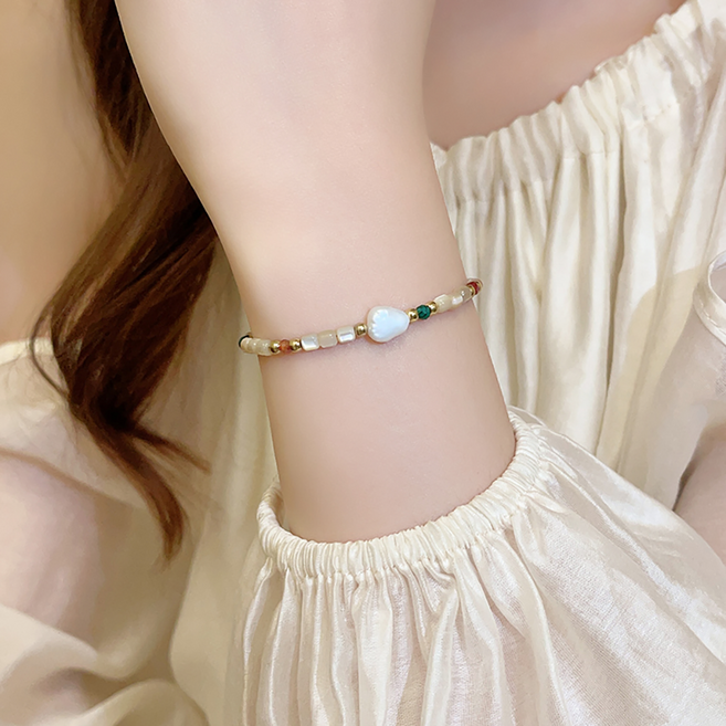 ROYALBELLE 여성 비즈 팔찌 진주 포인트 컬러믹스 조절 가능 데일리 패션 팔찌 E0072925