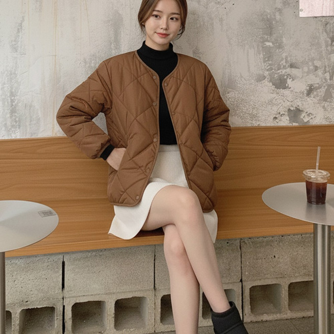 노카라 퀄팅 누빔 여성 숏패딩 점퍼 겨울 자켓 데일리