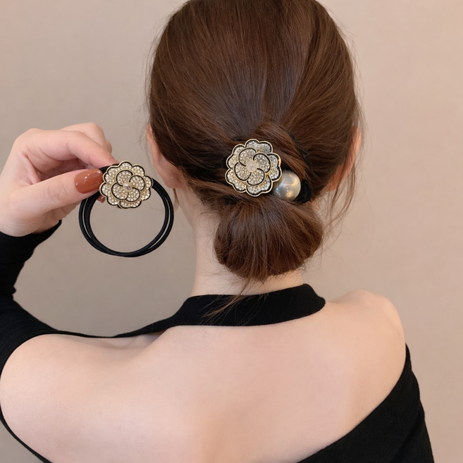 1+1 까멜리아 진주 곱창 헤어밴드 럭셔리 고무줄