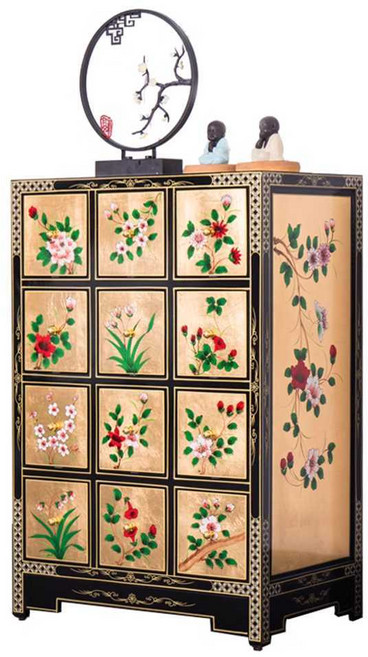 엔틱 나비장 자개장 복고 중국 금박 장식장 수납장, 금박소6통 금박색 43x36x73cm