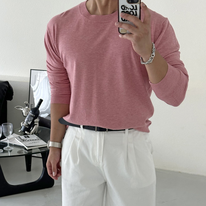 빠델 남자 캐시라이크 소프트 스판 스웨터 봄 가을 긴팔 라운드 니트