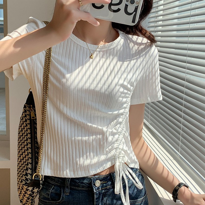 YIA LIFE 반팔 티셔츠 캐주얼한 스트링 스타일링