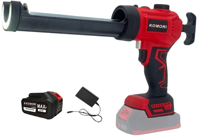 【KOMORI森森機具】四檔調速電動矽利康槍 矽膠槍 牧田款21V一電一充 工業級自動打膠槍 玻璃膠槍 出膠均勻 結構膠, 1套