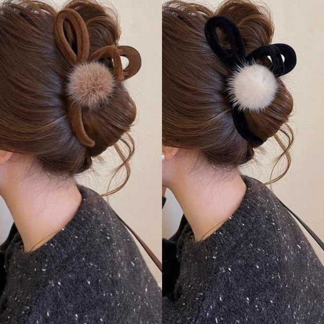 ZMBIRD 2종세트 털공 플리스 가을 겨울 헤어 집게핀 N1934