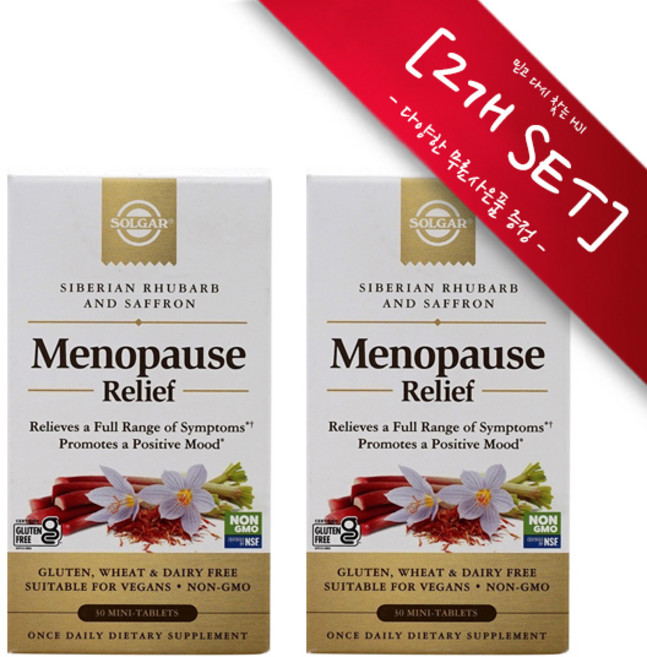 [정품 미국 배송] 솔가 메노포즈 릴리프 30정 -2개(타블렛) 여성 갱년기 Solgar Menopause Relief *사은품 증정*, 1세트, 챱스틱(민트), 60정