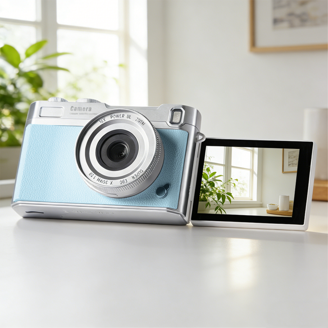 디토 디지털 카메라 Y2k 빈티지 카메라 6400만 16배줌 128G SD카드 포함, 블루