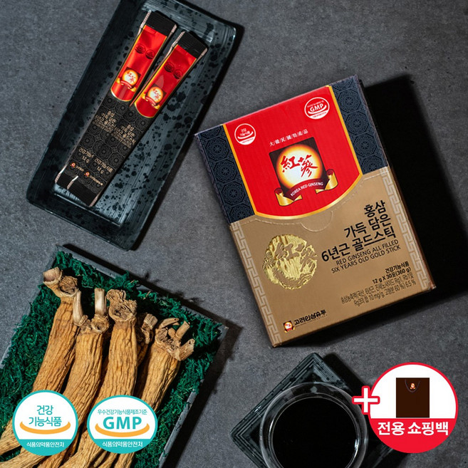 [공식] 고려인삼유통 홍삼 가득 담은 6년근 골드스틱 + 쇼핑백 세트, 12g, 30개