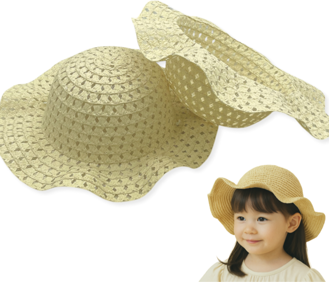아이몽 어린이 물결 밀짚모자 무지 꾸미기모자 썬캡 버킷햇 여름모자