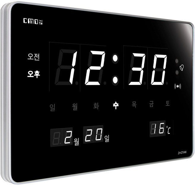 CMOS 씨모스 디지털 무소음 전자 LED 벽시계, ZH27AW기본형